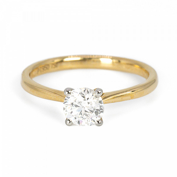 Image of 0.70ct Natural Round Brilliant Cut Diamond with Plain Shoulders Ring in Yellow Gold