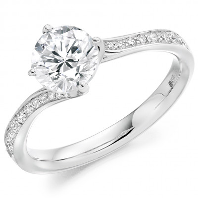 Round Brilliant Solitaire with Diamond Set Shoulders Engagement Ring Metal Image