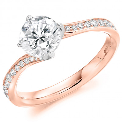 Round Brilliant Solitaire with Diamond Set Shoulders Engagement Ring Metal Image