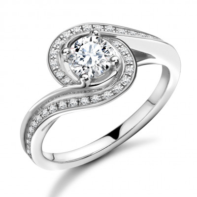 Round Brilliant Halo with Diamond Set Shoulders Engagement Ring Metal Image
