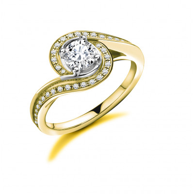 Round Brilliant Halo with Diamond Set Shoulders Engagement Ring Metal Image