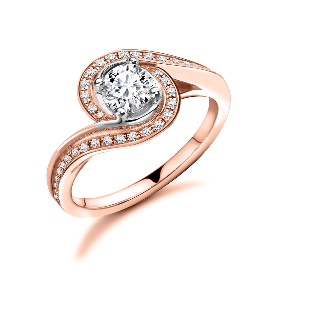 Image of Rose Gold Round Brilliant Halo with Diamond Set Shoulders Engagement Ring