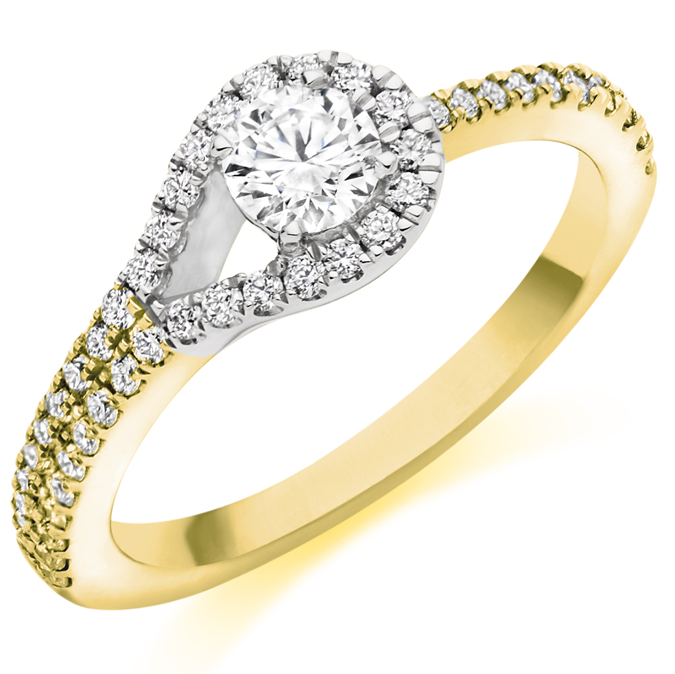 Round Brilliant Halo with Diamond Set Shoulders Split Shoulders Engagement Ring Image