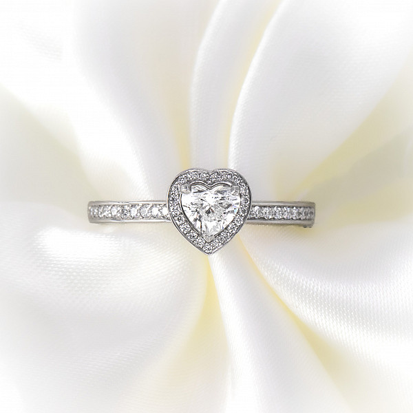 Image of 0.40ct Natural Heart Brilliant Cut Diamond Halo with Natural Diamond Set Shoulders Ring in Platinum