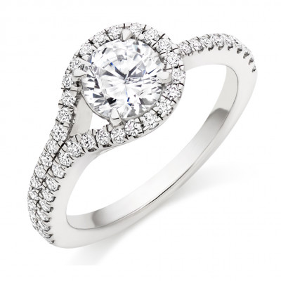 Round Brilliant Halo with Diamond Set Shoulders Split Shoulders Engagement Ring Metal Image