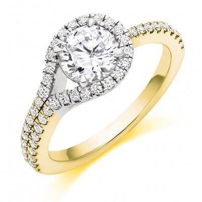 Round Brilliant Halo with Diamond Set Shoulders Split Shoulders Engagement Ring Metal Image