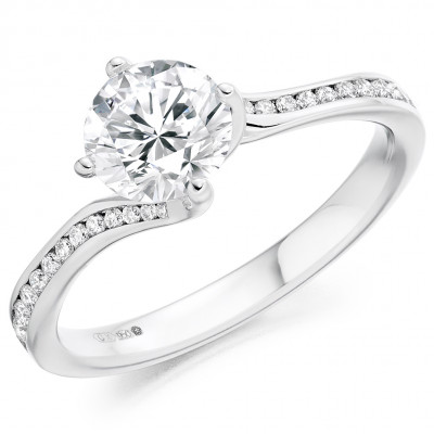 Round Brilliant Solitaire with Diamond Set Shoulders Engagement Ring Metal Image