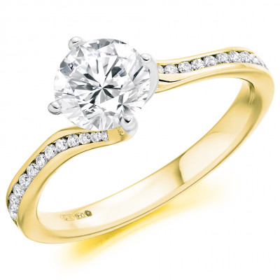 Round Brilliant Solitaire with Diamond Set Shoulders Engagement Ring Metal Image