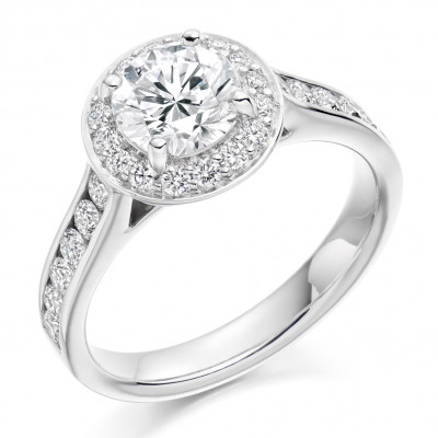 Round Brilliant Halo with Diamond Set Shoulders Engagement Ring Metal Image
