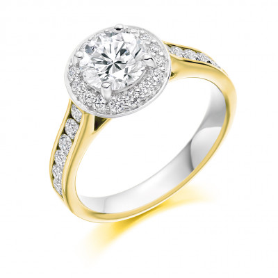 Round Brilliant Halo with Diamond Set Shoulders Engagement Ring Metal Image