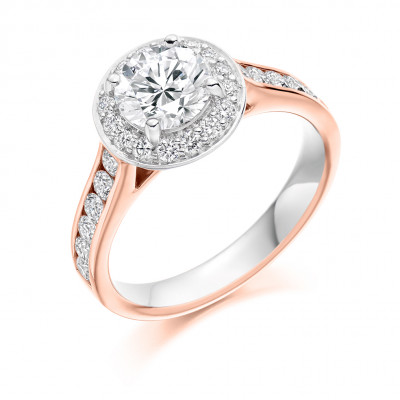 Round Brilliant Halo with Diamond Set Shoulders Engagement Ring Metal Image