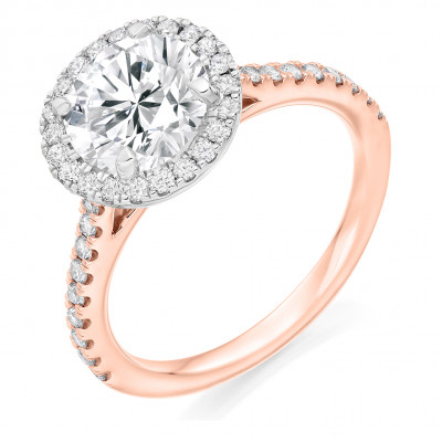 Round Brilliant Halo with Diamond Set Shoulders Engagement Ring Metal Image