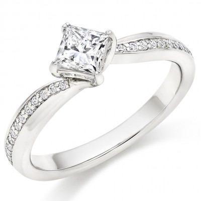 Princess Cut Solitaire with Diamond Set Shoulders Engagement Ring Metal Image