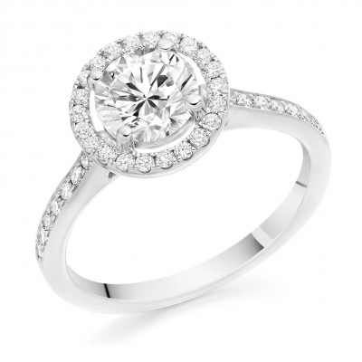 Round Brilliant Halo with Diamond Set Shoulders Engagement Ring Metal Image