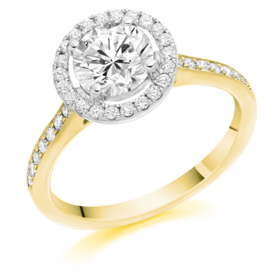 Round Brilliant Halo with Diamond Set Shoulders Engagement Ring Metal Image