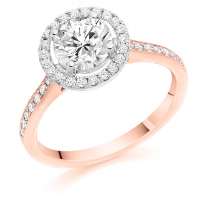 Round Brilliant Halo with Diamond Set Shoulders Engagement Ring Metal Image