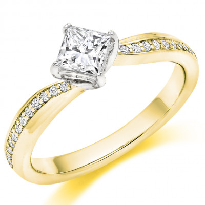 Princess Cut Solitaire with Diamond Set Shoulders Engagement Ring Metal Image