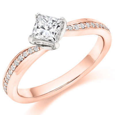 Princess Cut Solitaire with Diamond Set Shoulders Engagement Ring Metal Image